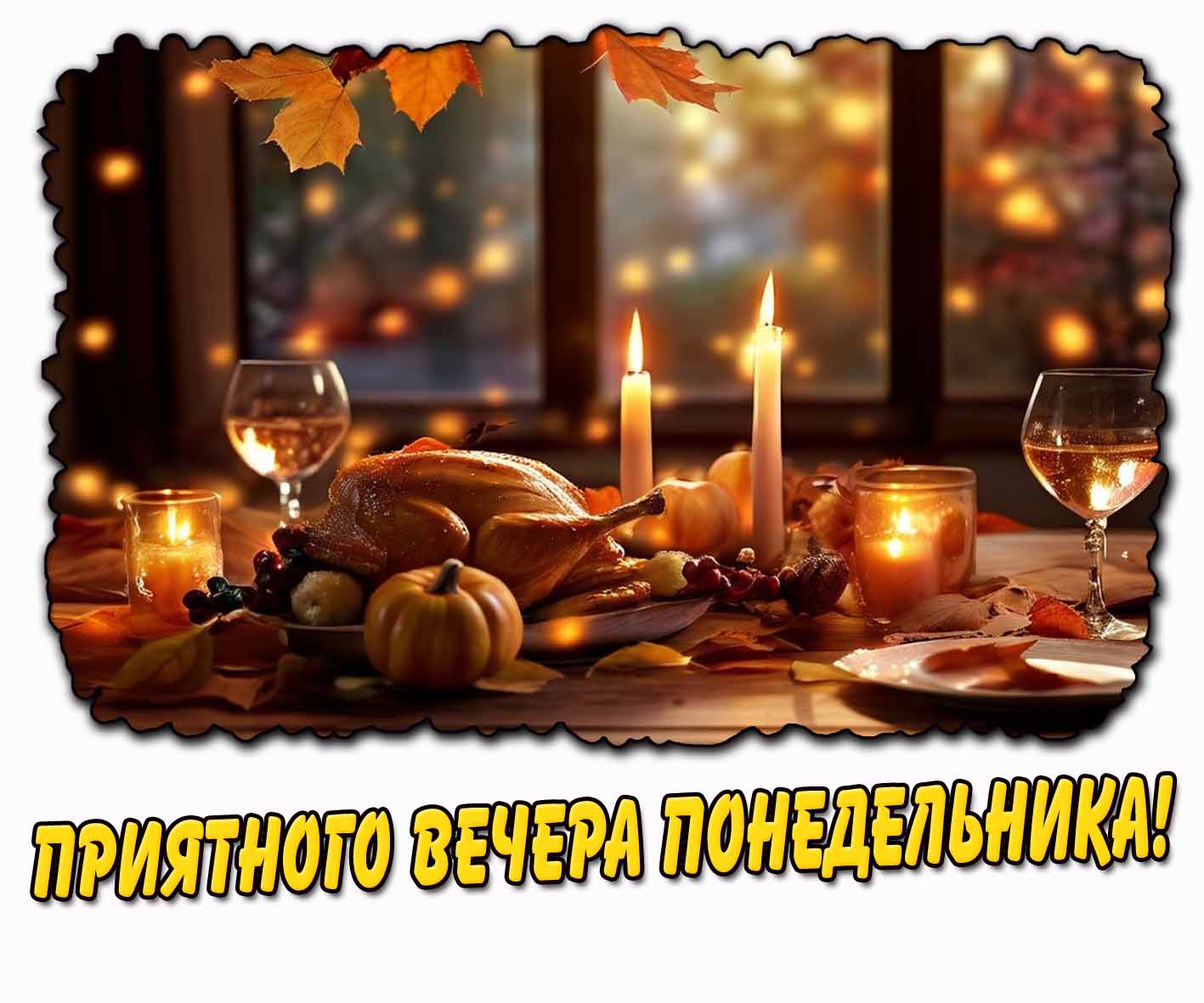 Приятного вечера понедельника! - открытка с ужином