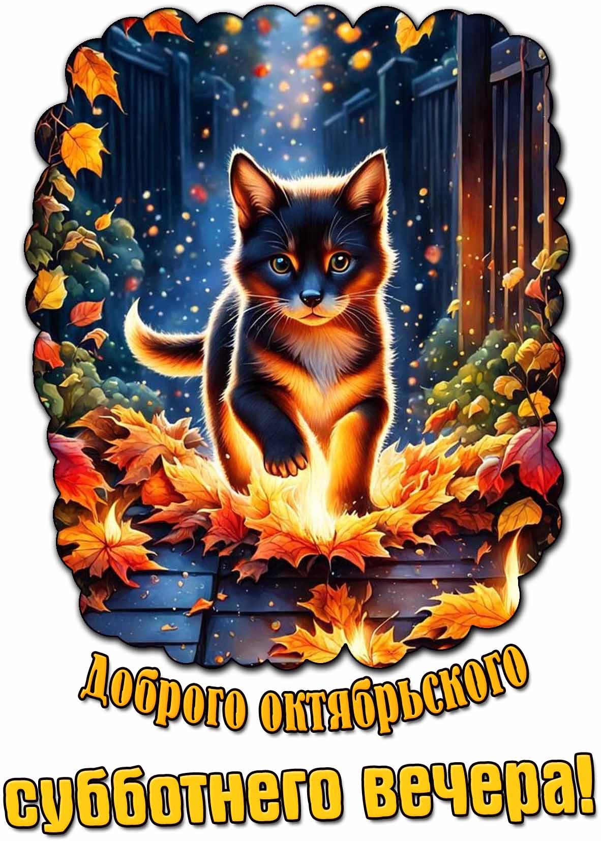 Открытка доброго октябрьского субботнего вечера