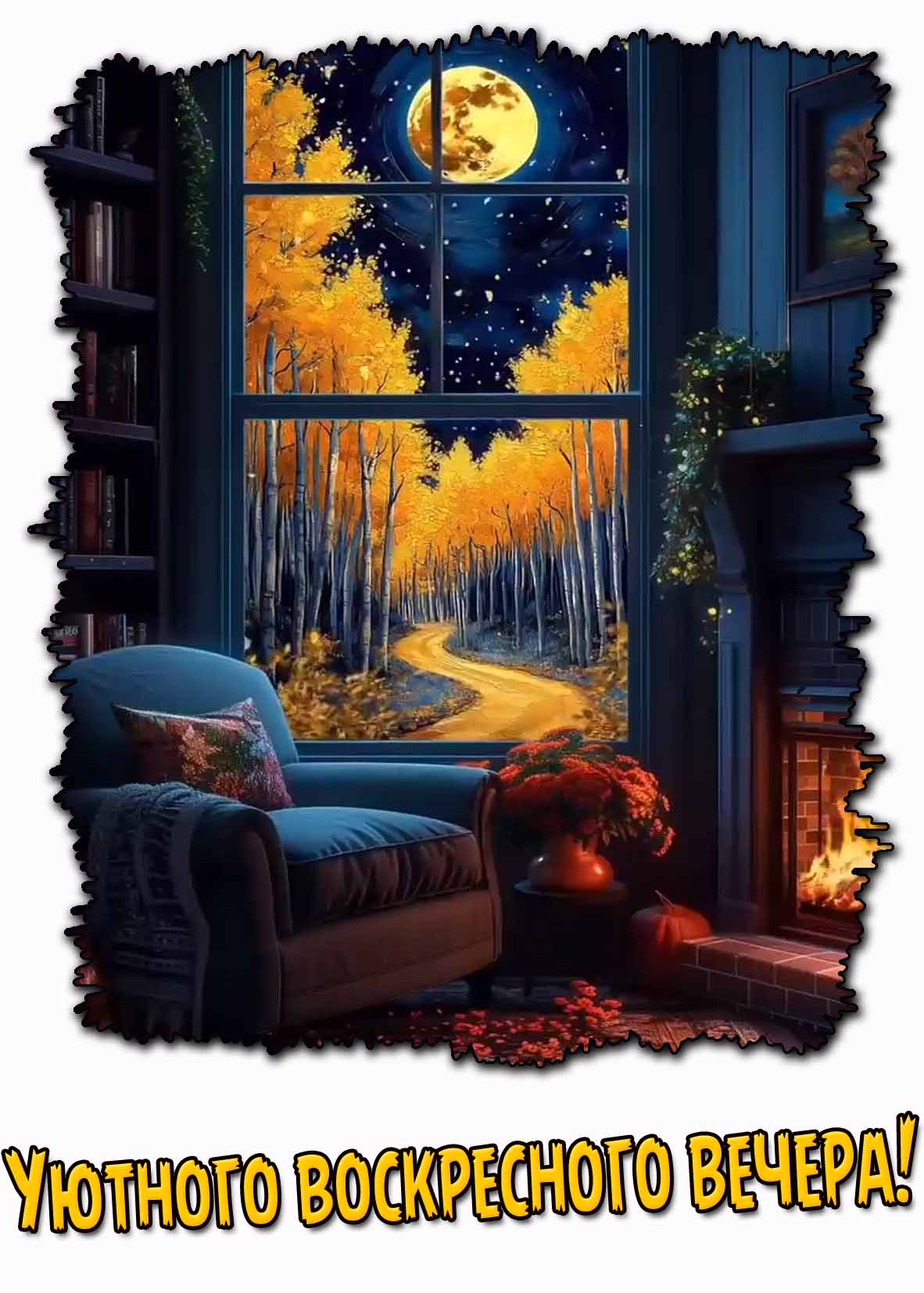 Уютного воскресного вечера! - осенняя открытка