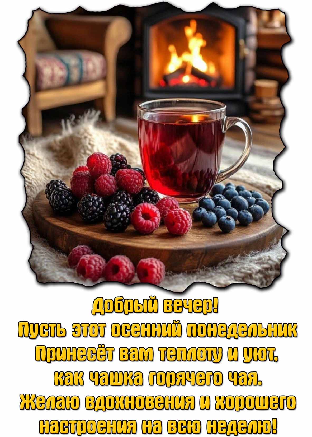 Открытка с пожеланием доброго вечера осеннего понедельника