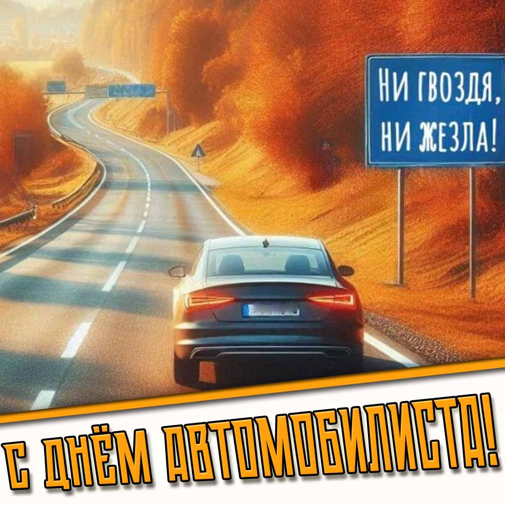 Открытка - поздравление "С днём автомобилиста! Ни гвоздя, ни жезла!"
