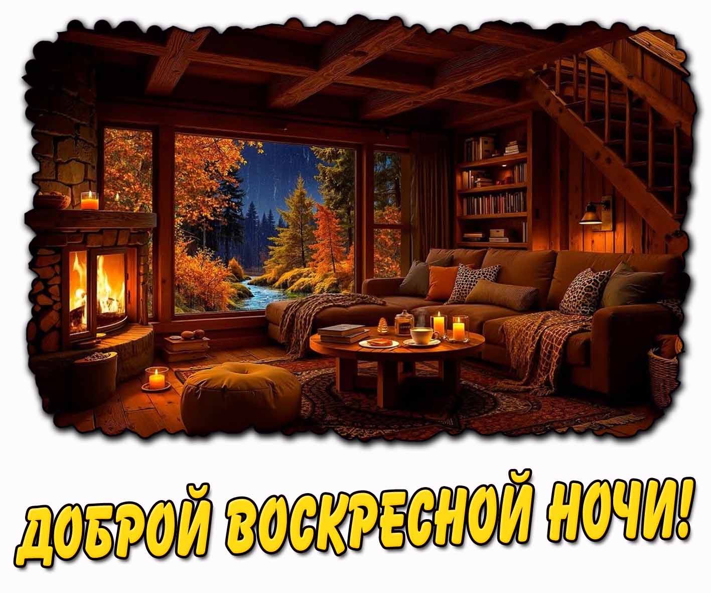 Доброй воскресной ночи! - осенняя открытка