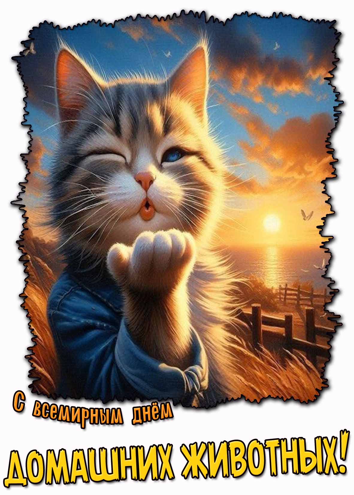 С Всемирным днём домашних животных! - красивая открытка
