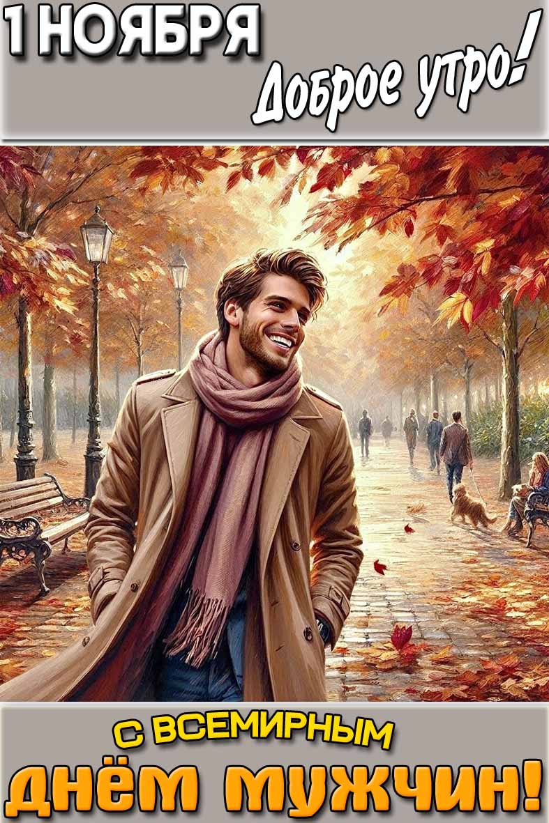 Открытка "1 ноября доброе утро! С Всемирным днём мужчин!"