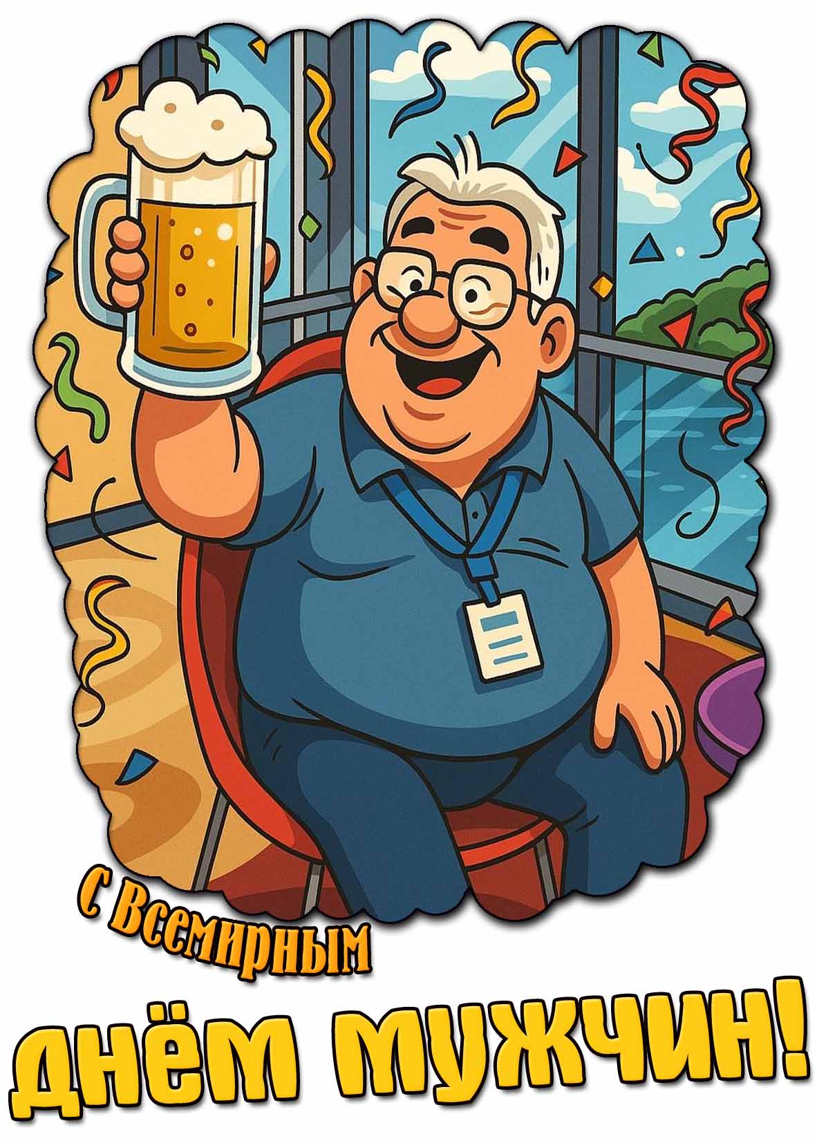 Мультяшная открытка на Всемирный день мужчин