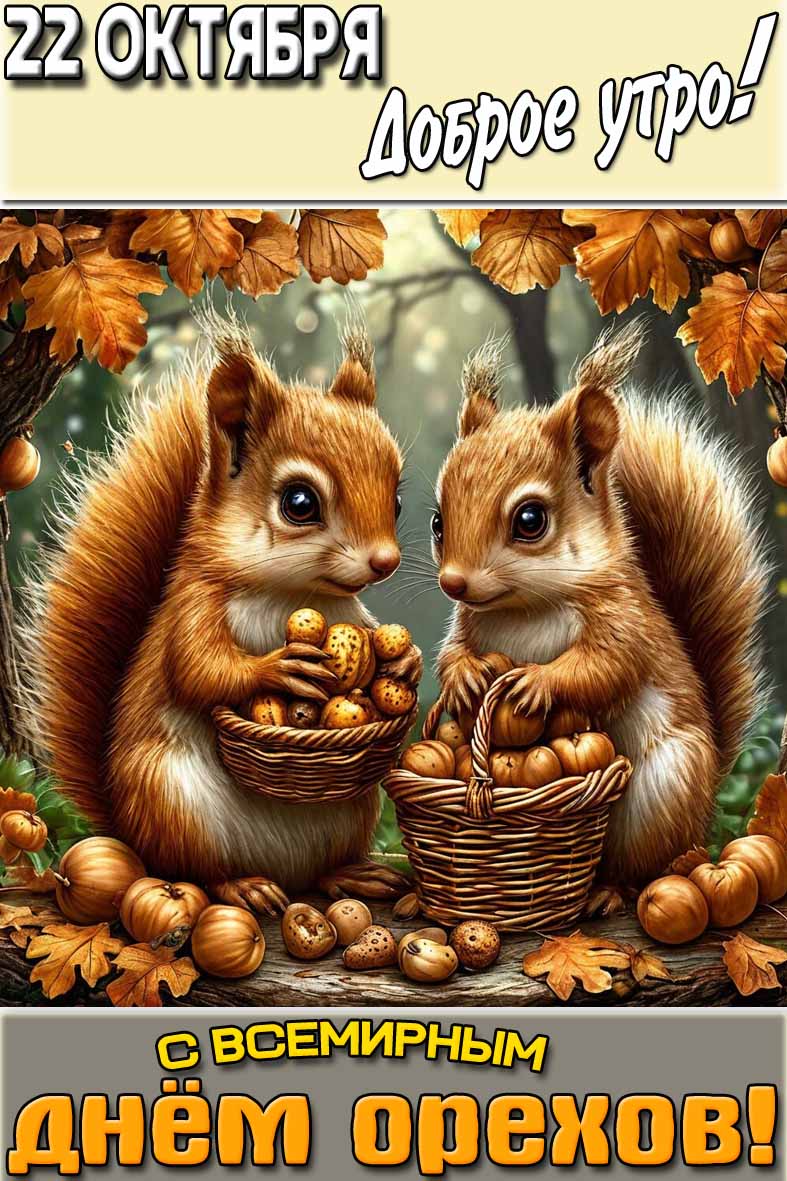 Открытка "22 октября доброе утро! С Всемирным днём орехов!"