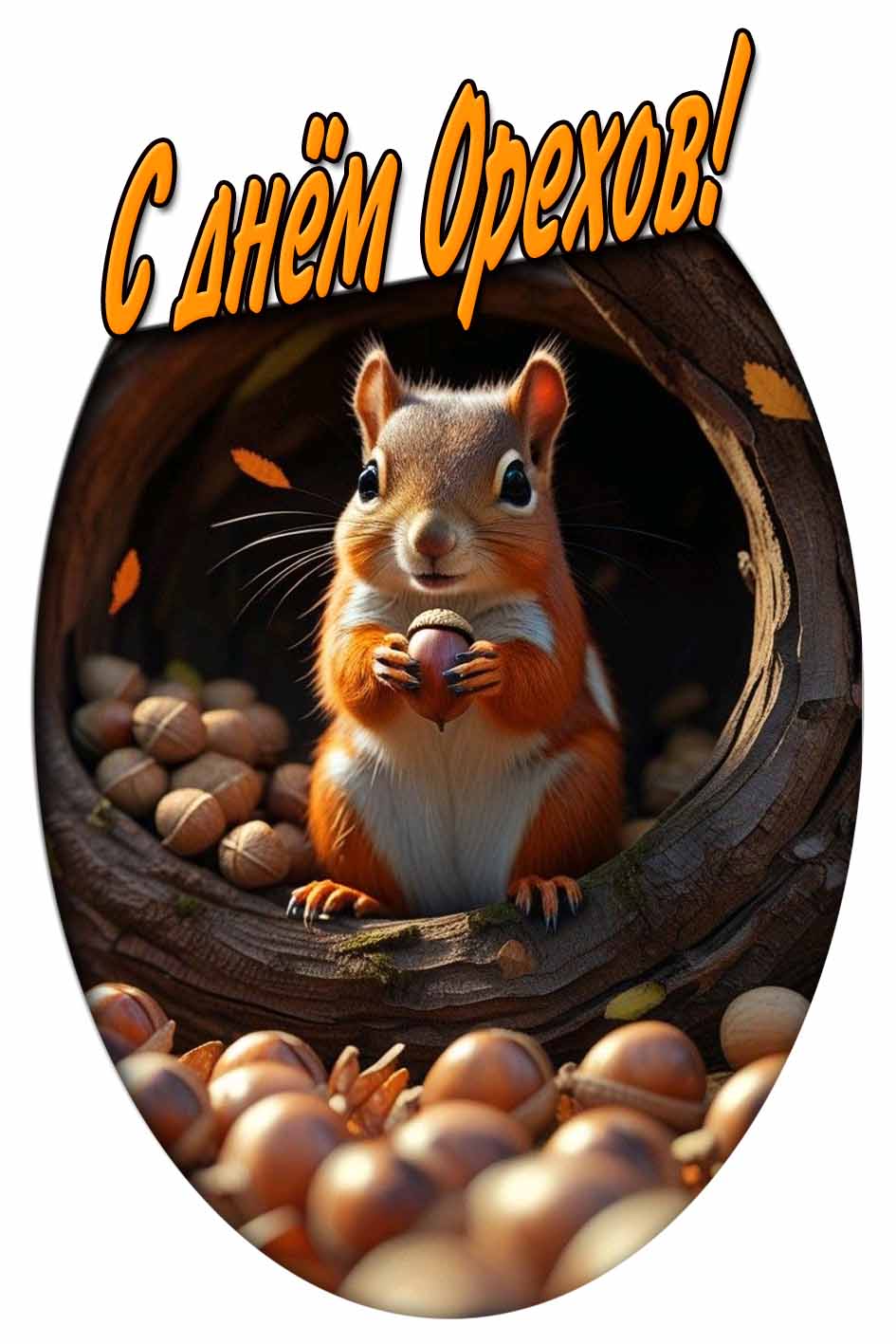 Прикольная открытка с белкой на день орехов