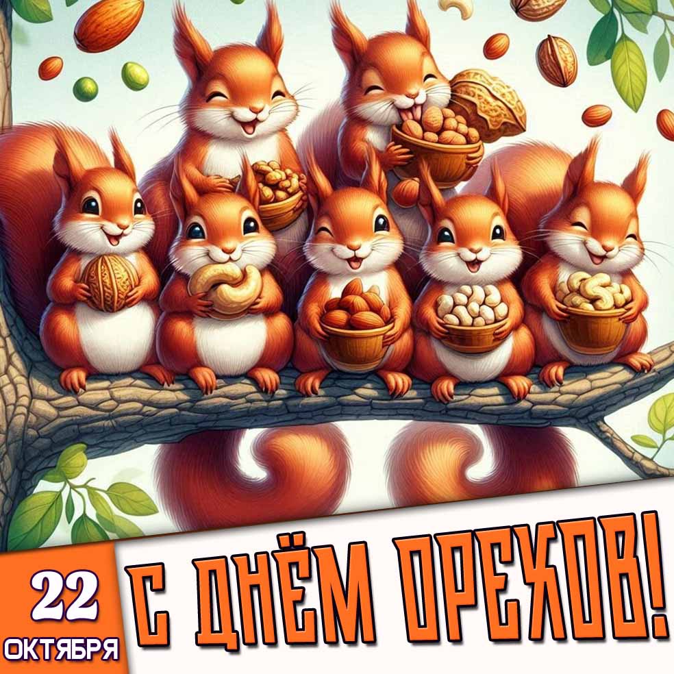 Открытка 22 октября - с днём орехов