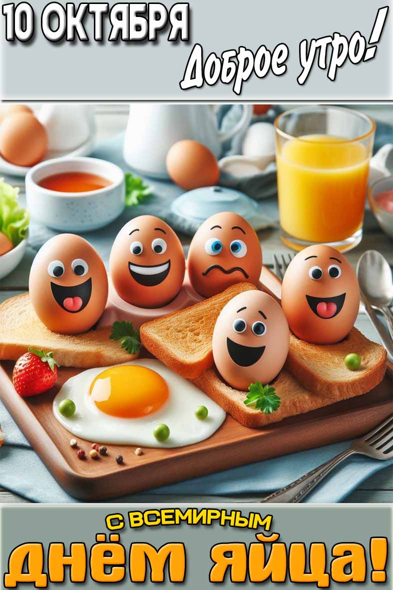 Картинка "10 октября доброе утро! С Всемирным днём яйца!"