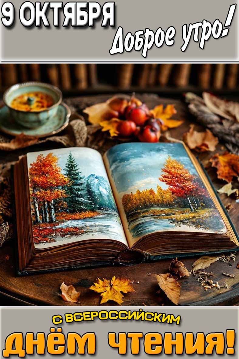 Открытка "9 октября доброе утро! С Всероссийским днём чтения!"