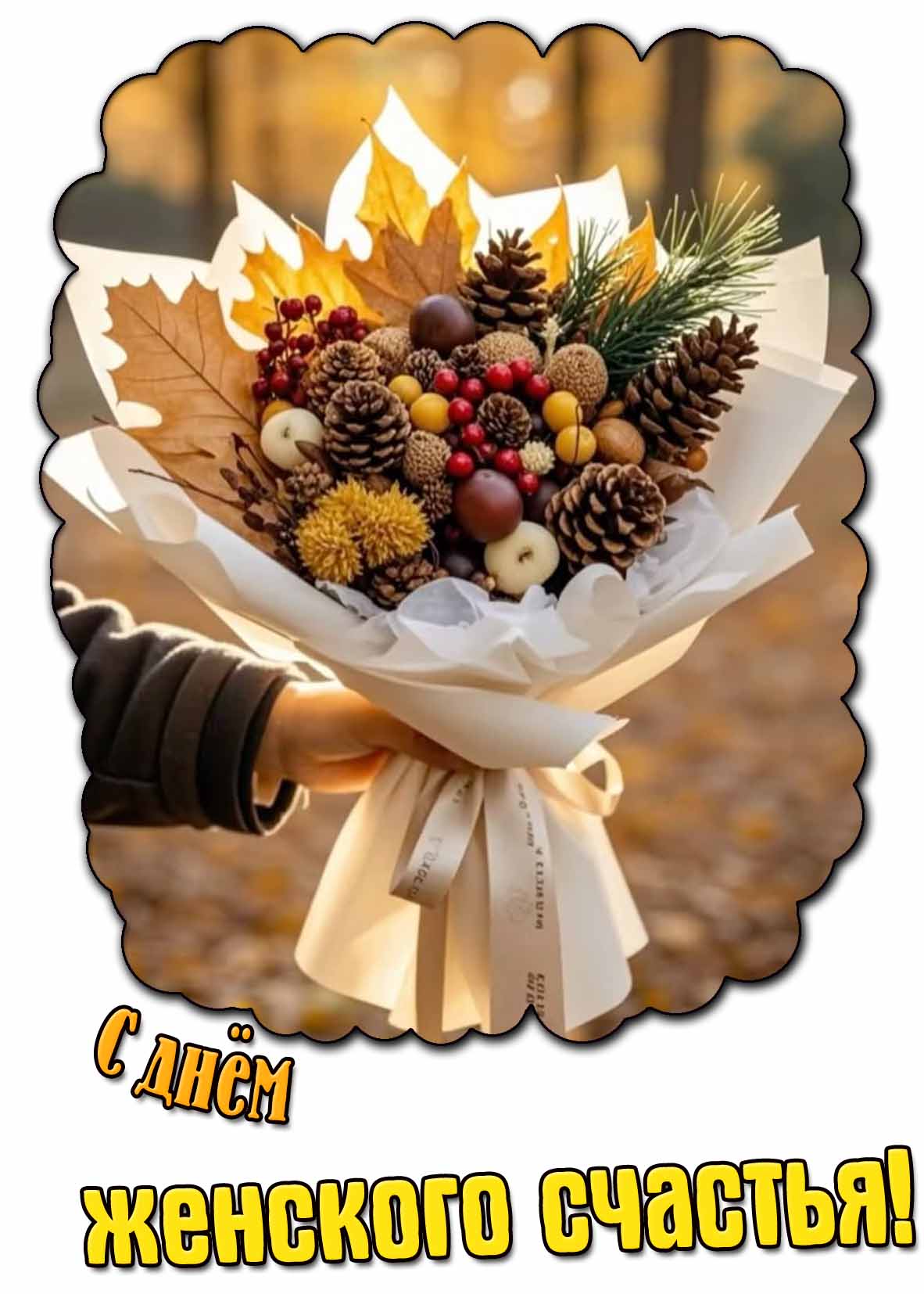 С днём женского счастья! - открытка с осенним букетом