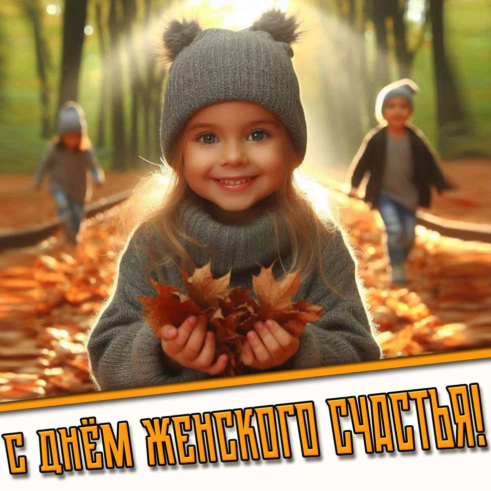С днём женского счастья! - детская осенняя открытка