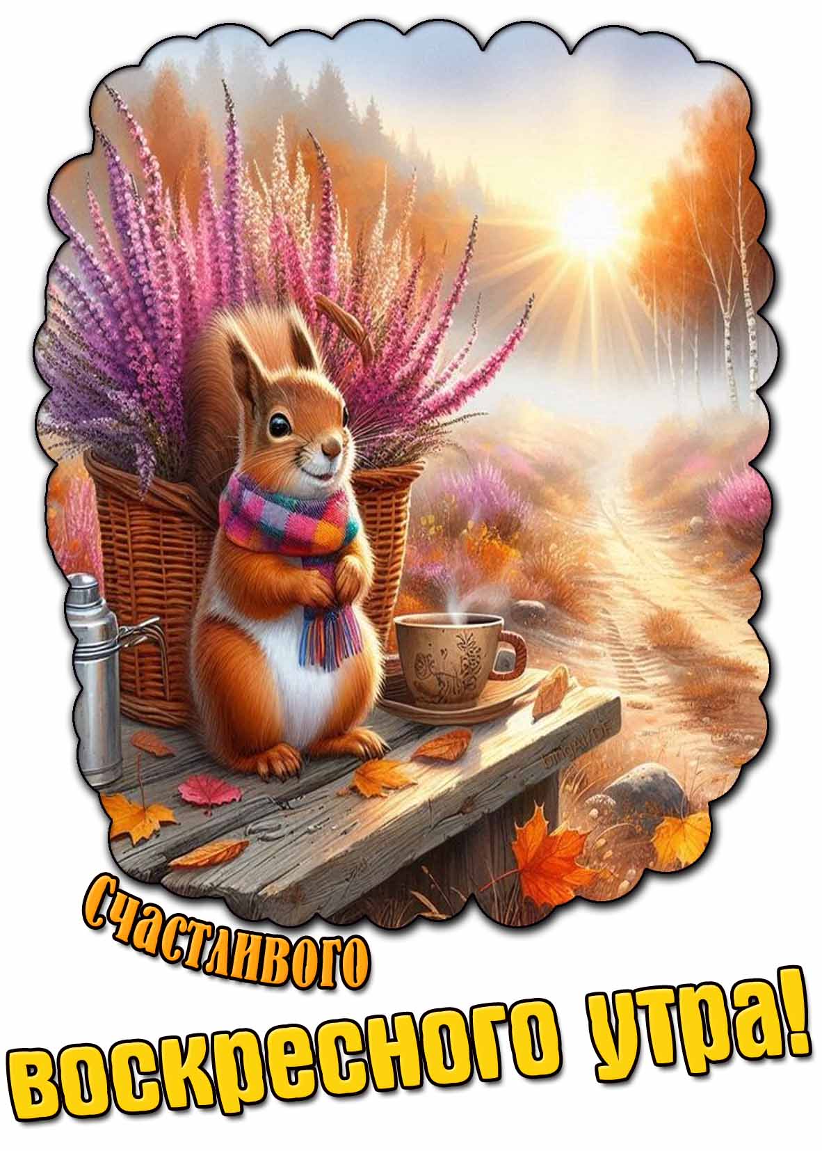 Счастливого воскресного утра! - осенняя картинка с белкой