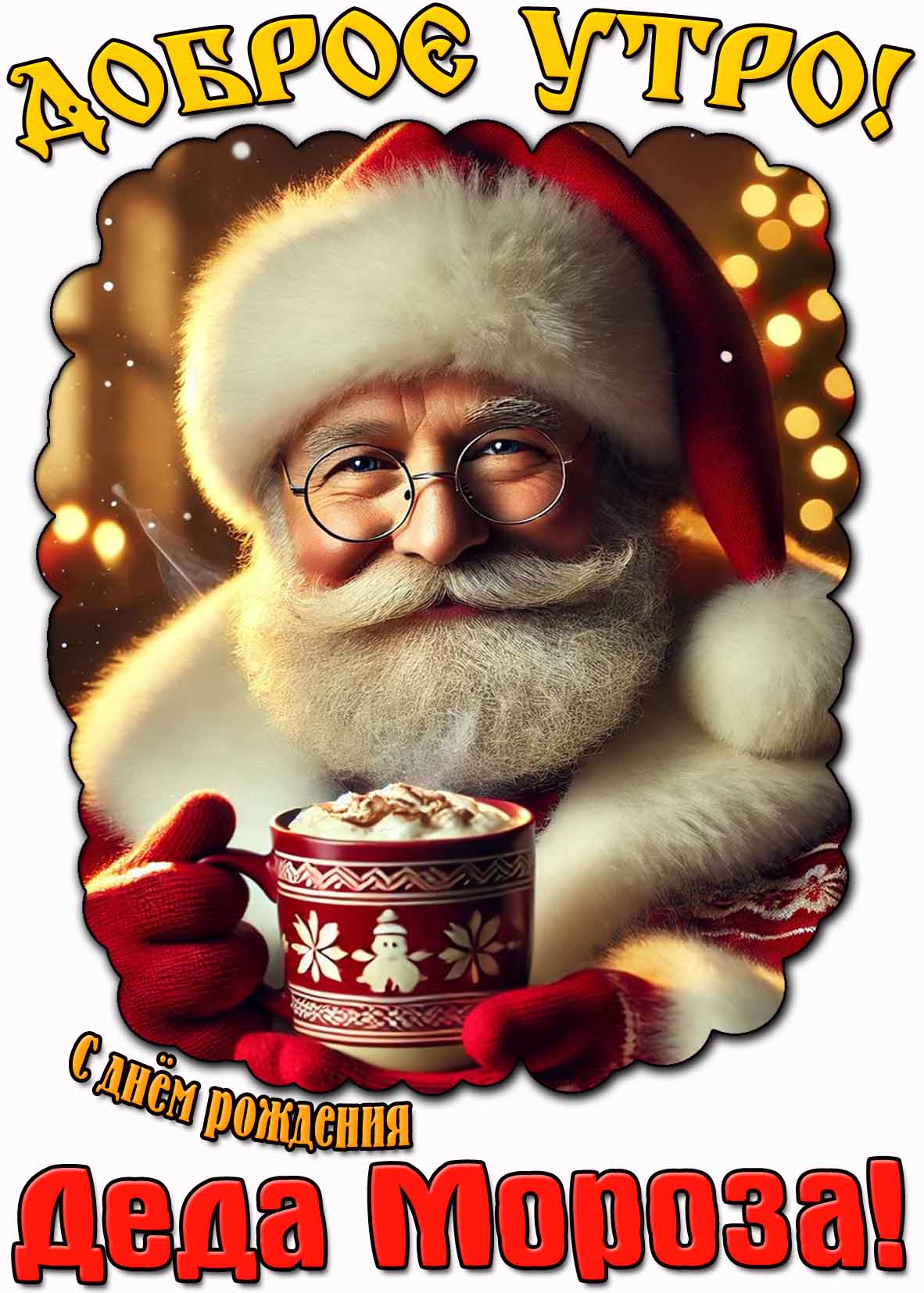 Открытка "Доброе утро! С днём рождения Деда Мороза!"