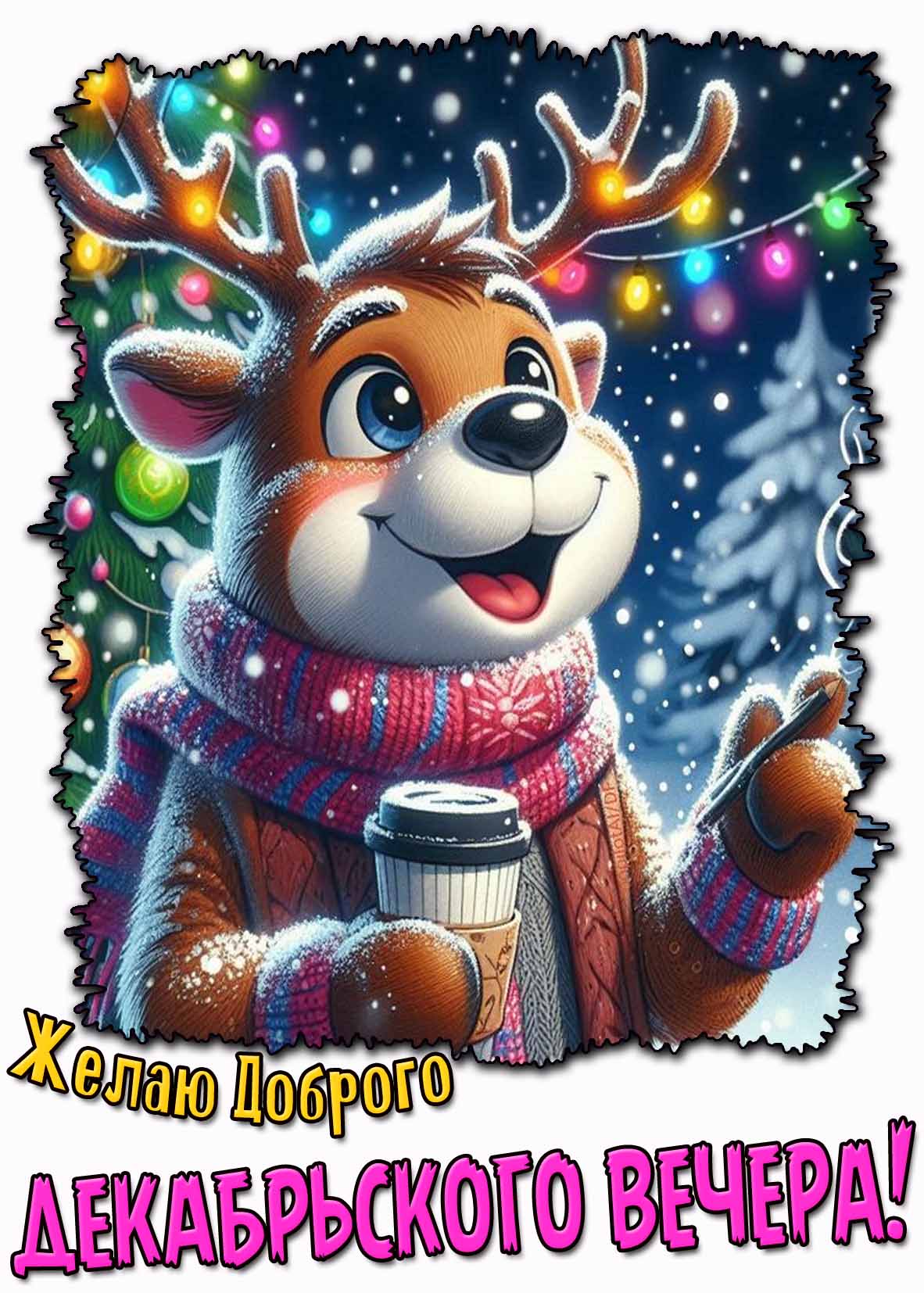 Желаю доброго декабрьского вечера! - красивая картинка с оленем