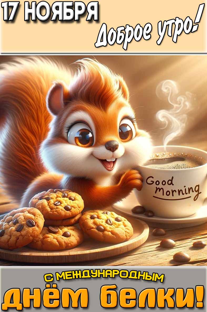 Открытка "17 ноября доброе утро! С Международным днём белки!"