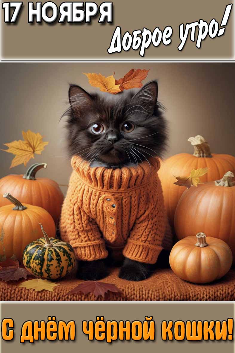 Картинка "17 ноября доброе утро! С днём чёрной кошки!"