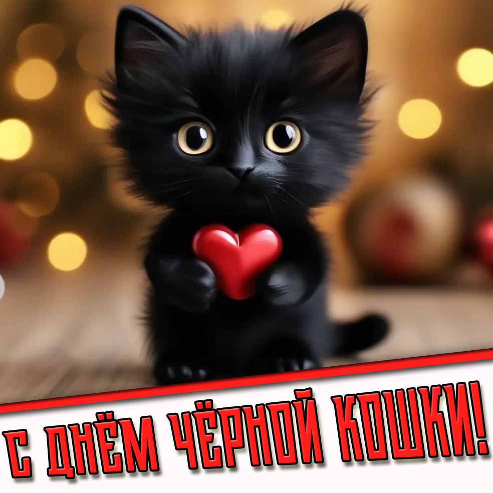 С днём чёрной кошки! - милая картинка