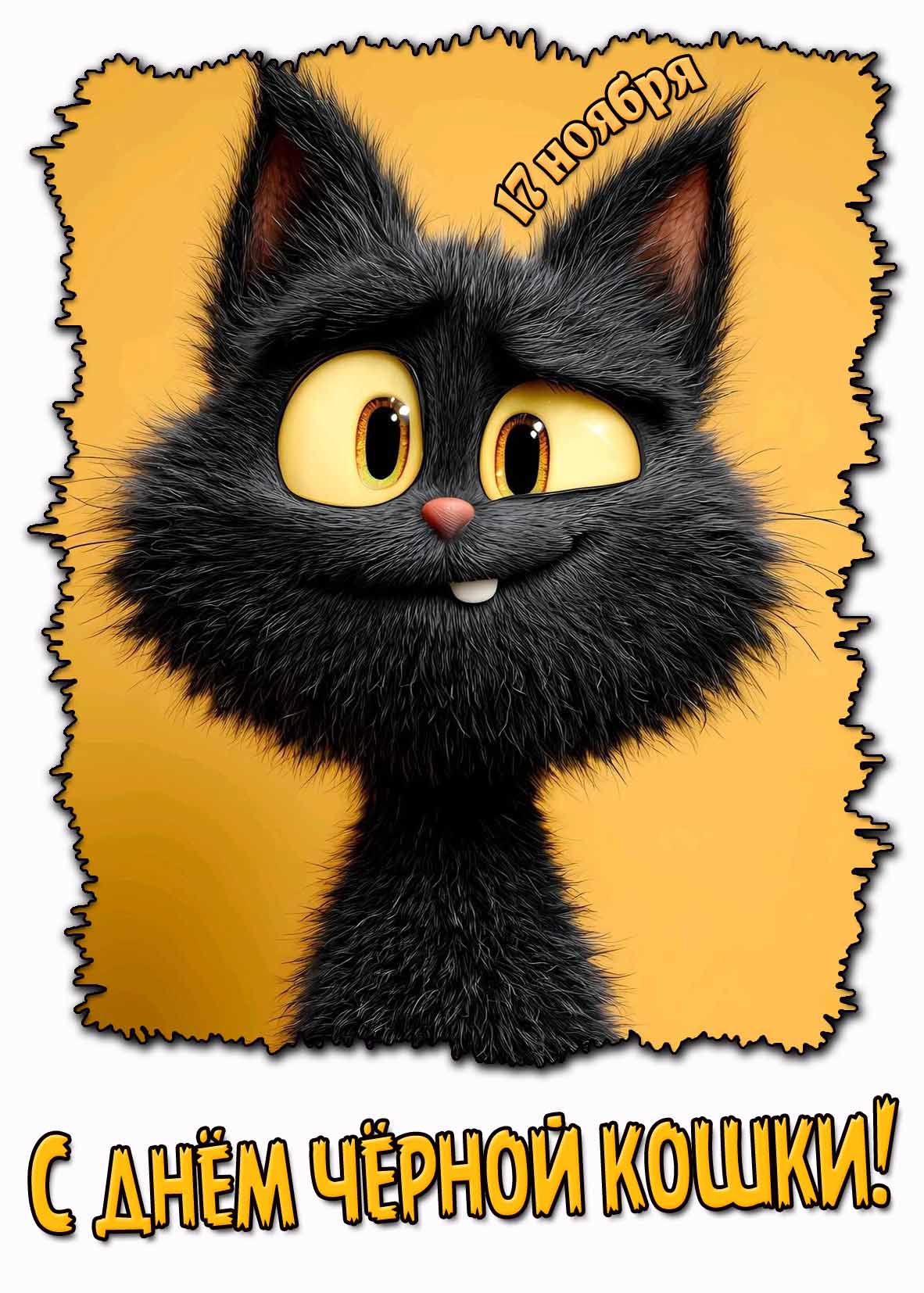 Открытка с днём чёрной кошки - 17 ноября