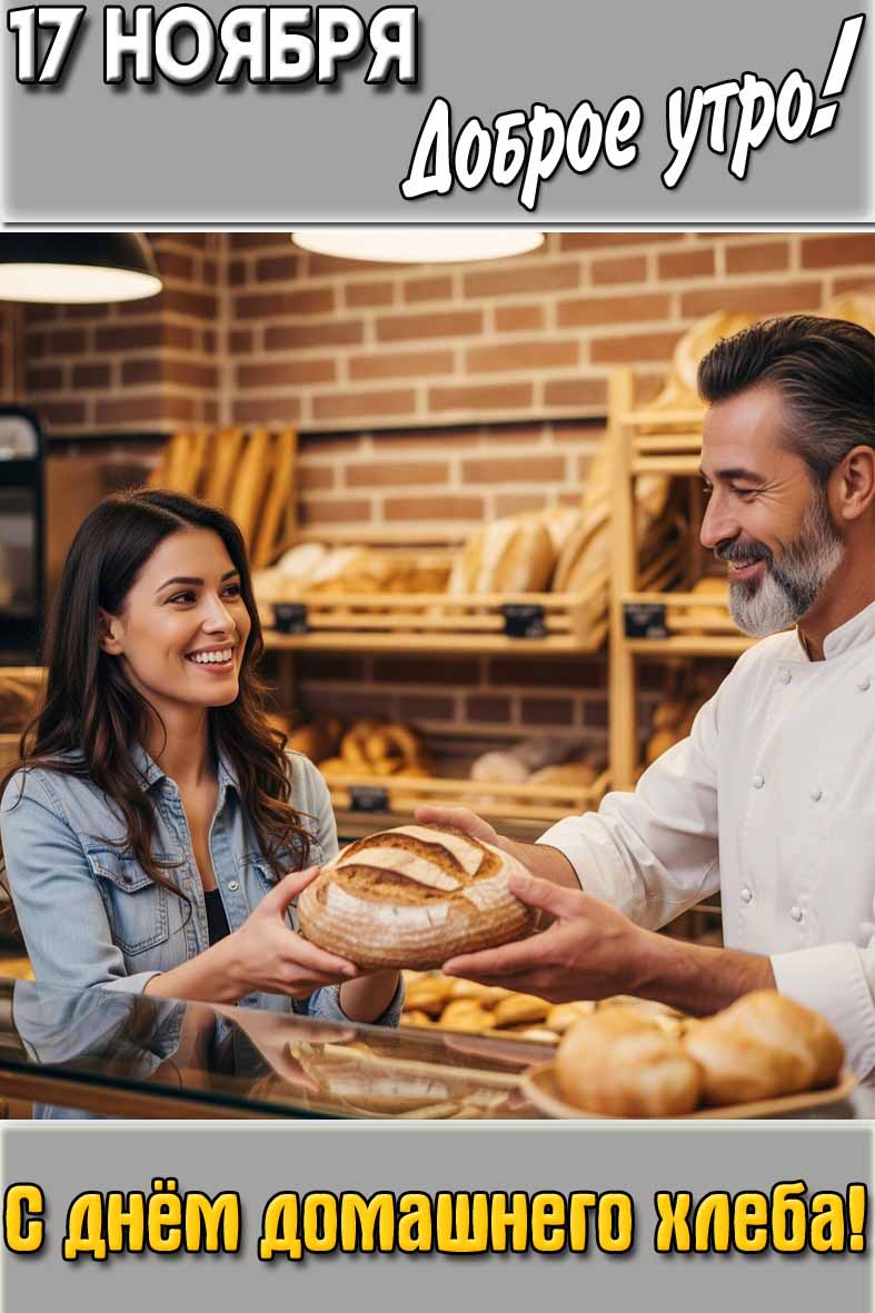 Открытка "17 ноября доброе утро! С днём домашнего хлеба!"