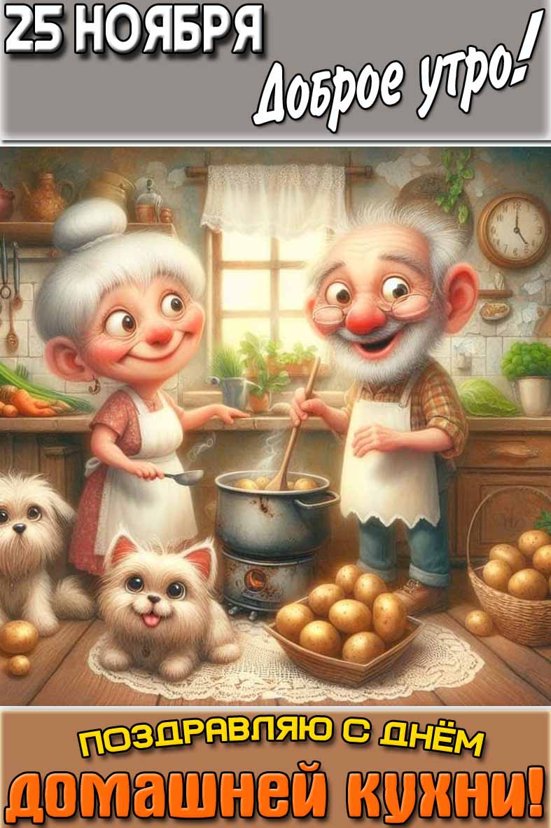 Открытка "25 ноября доброе утро! Поздравляю с днём домашней кухни!"