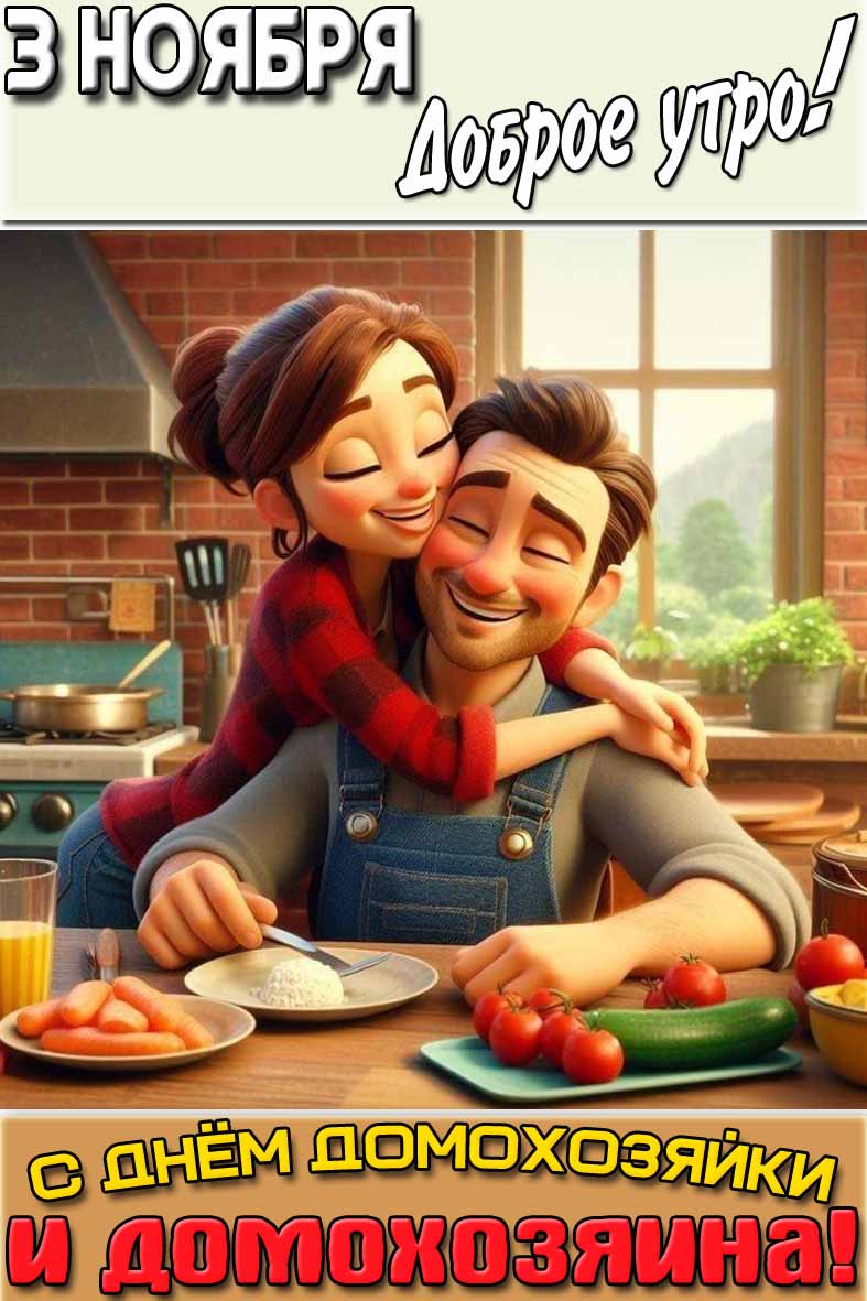 Открытка "3 ноября доброе утро! С днём домохозяйки и домохозяина!"
