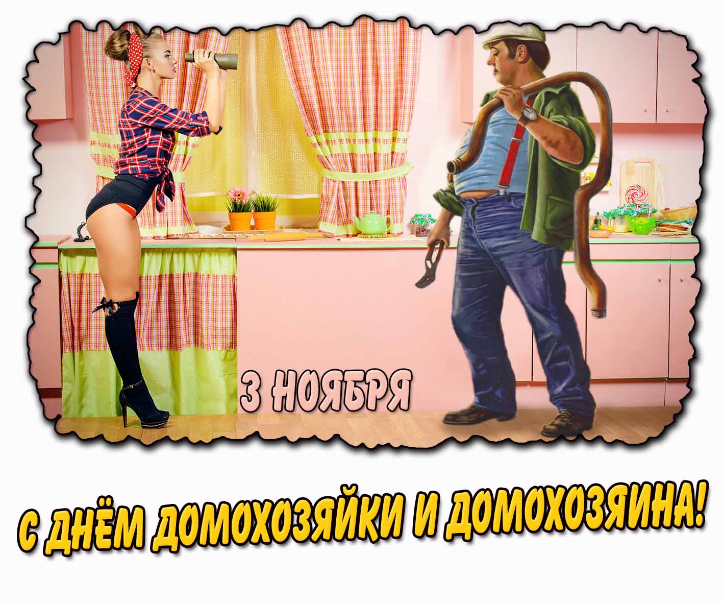 Смешная открытка на день домохозяйки и домохозяина - 3 ноября