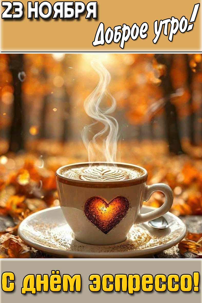 Открытка "23 ноября доброе утро! С днём эспрессо!"