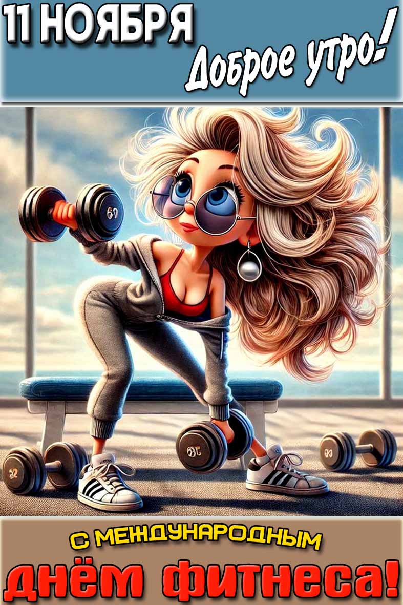 Открытка "11 ноября доброе утро! С Международным днём фитнеса!"