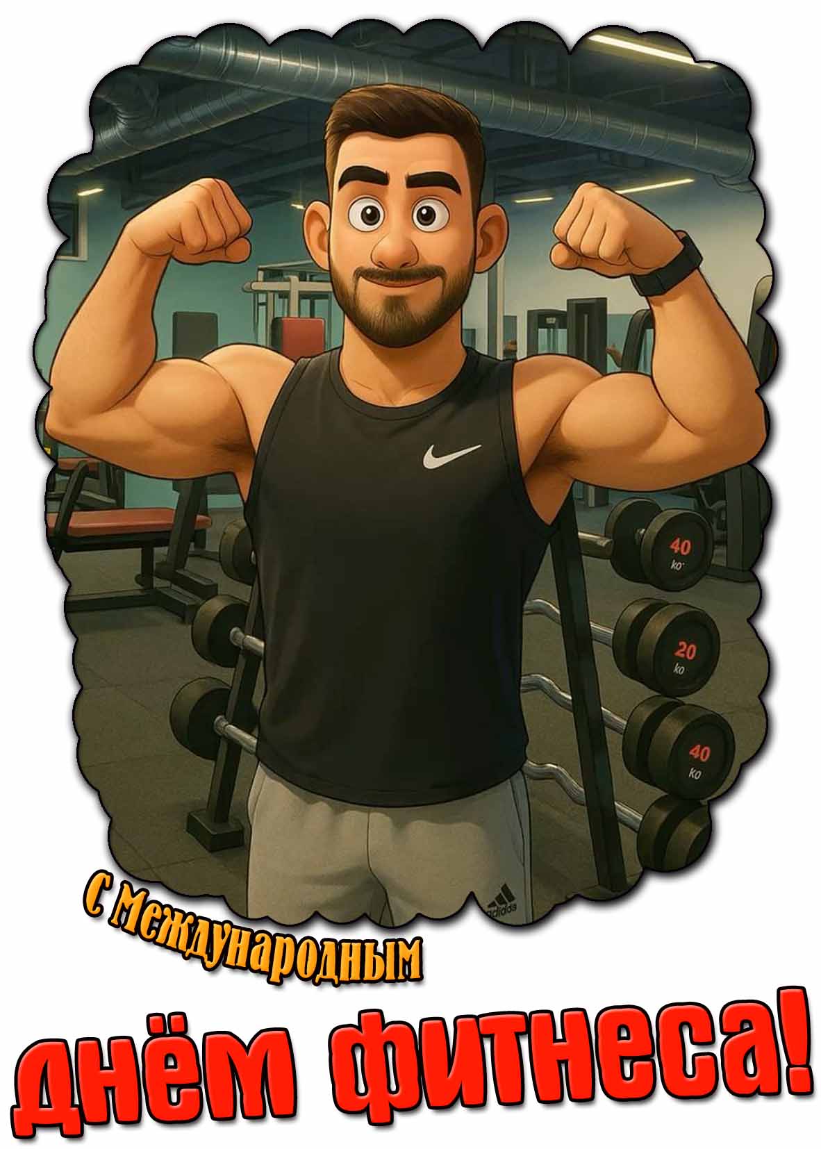 Прикольная открытка с Международным днём фитнеса