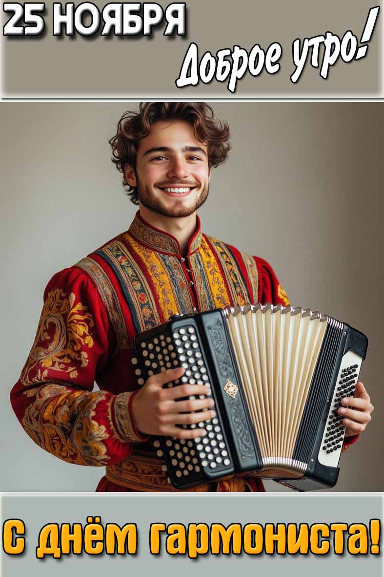 Открытка "25 ноября доброе утро! С днём гармониста!"