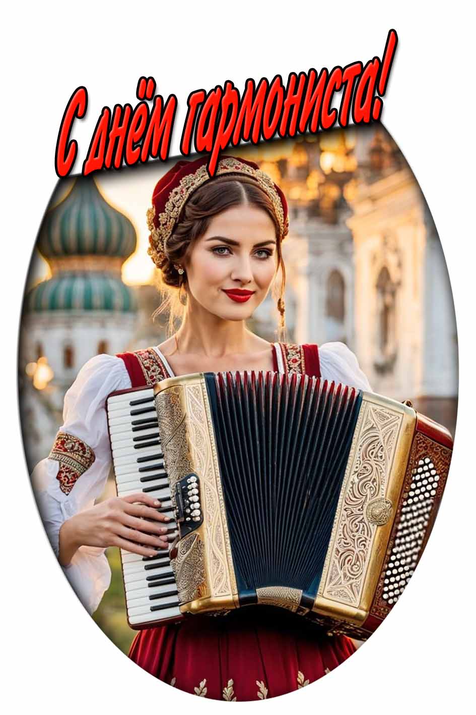 С днём гармониста! - открытка с красивой девушкой