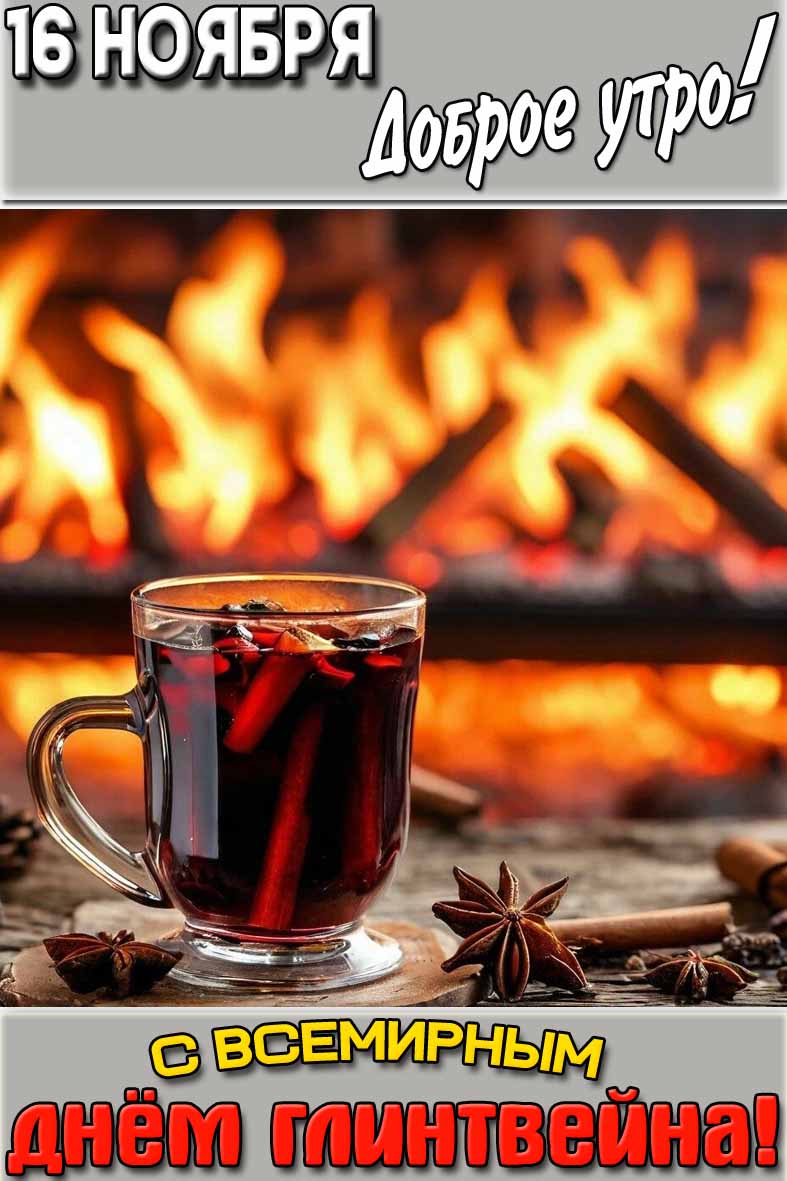 Открытка "16 ноября доброе утро! С Всемирным днём глинтвейна!"