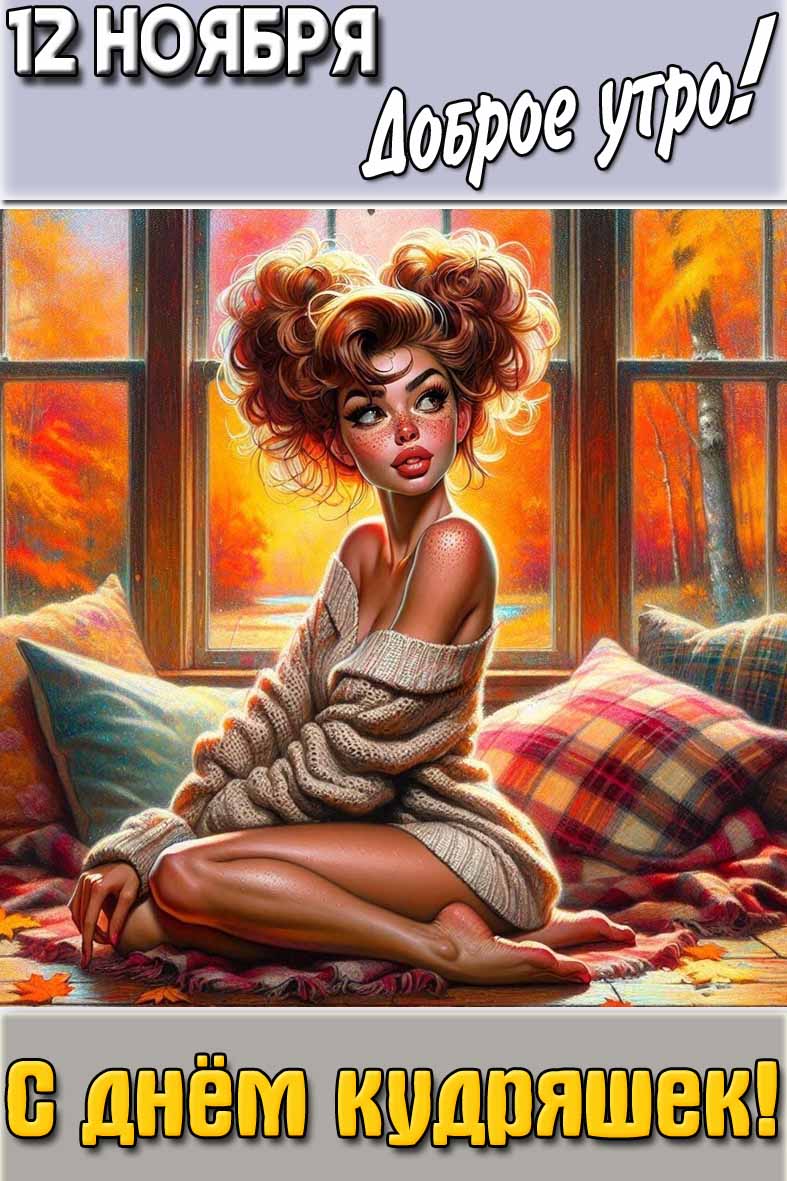 Открытка "12 ноября доброе утро! С днём кудряшек!"