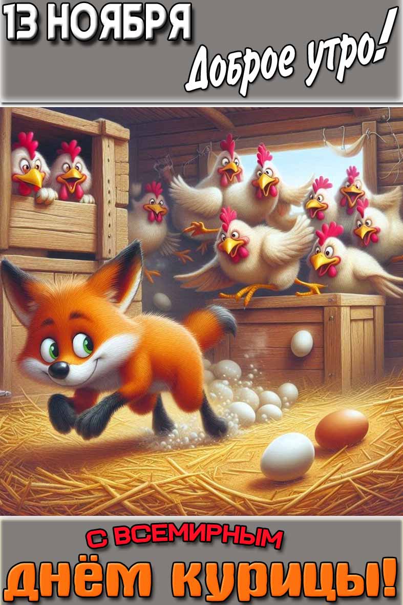 Открытка "13 ноября доброе утро! С Всемирным днём курицы!"