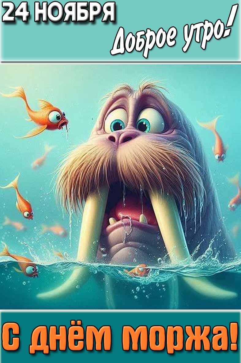 Открытка "24 ноября доброе утро! С днём моржа!"