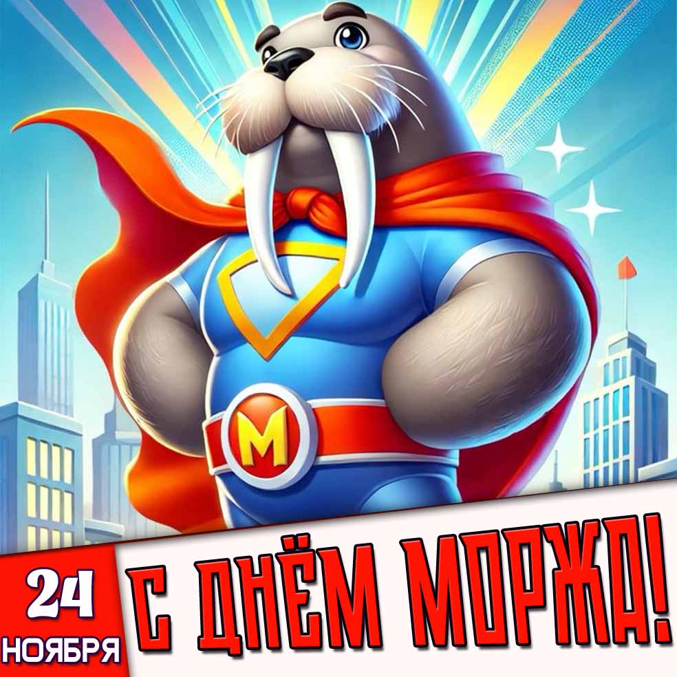 Открытка 24 ноября - с днём моржа