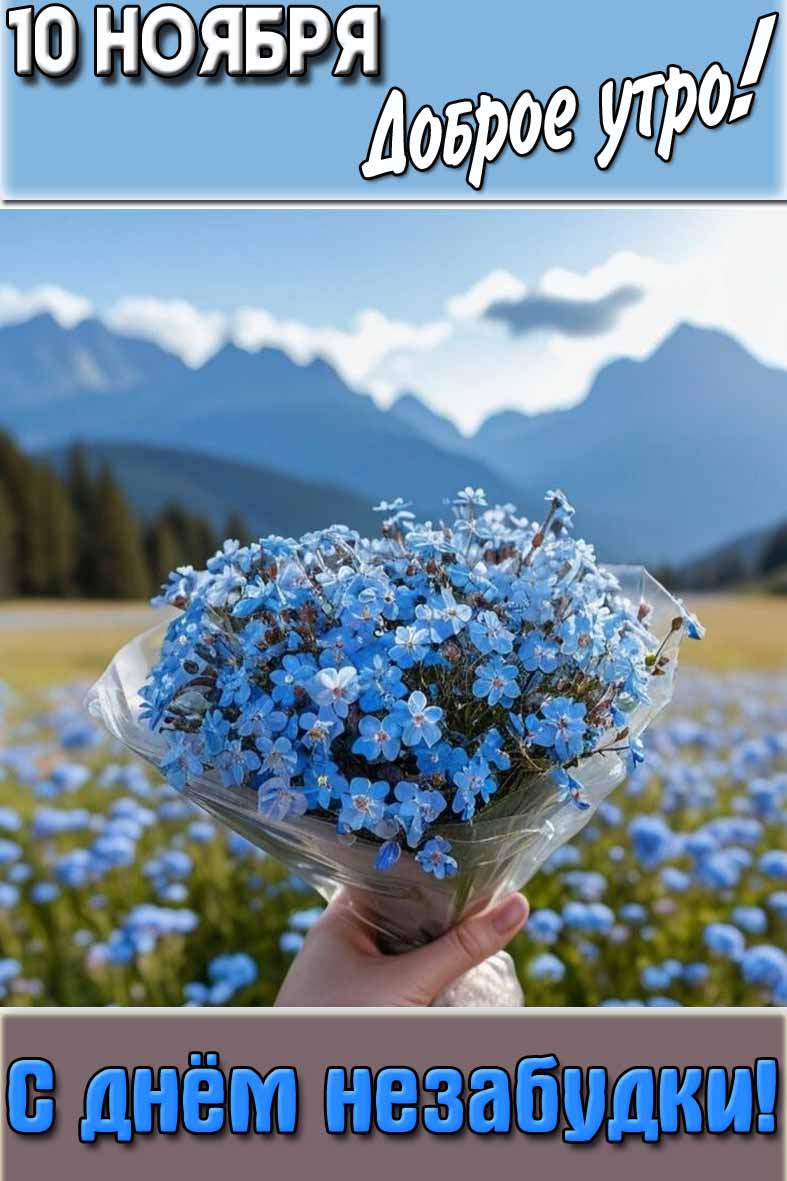 Открытка "10 ноября доброе утро! С днём незабудки!"