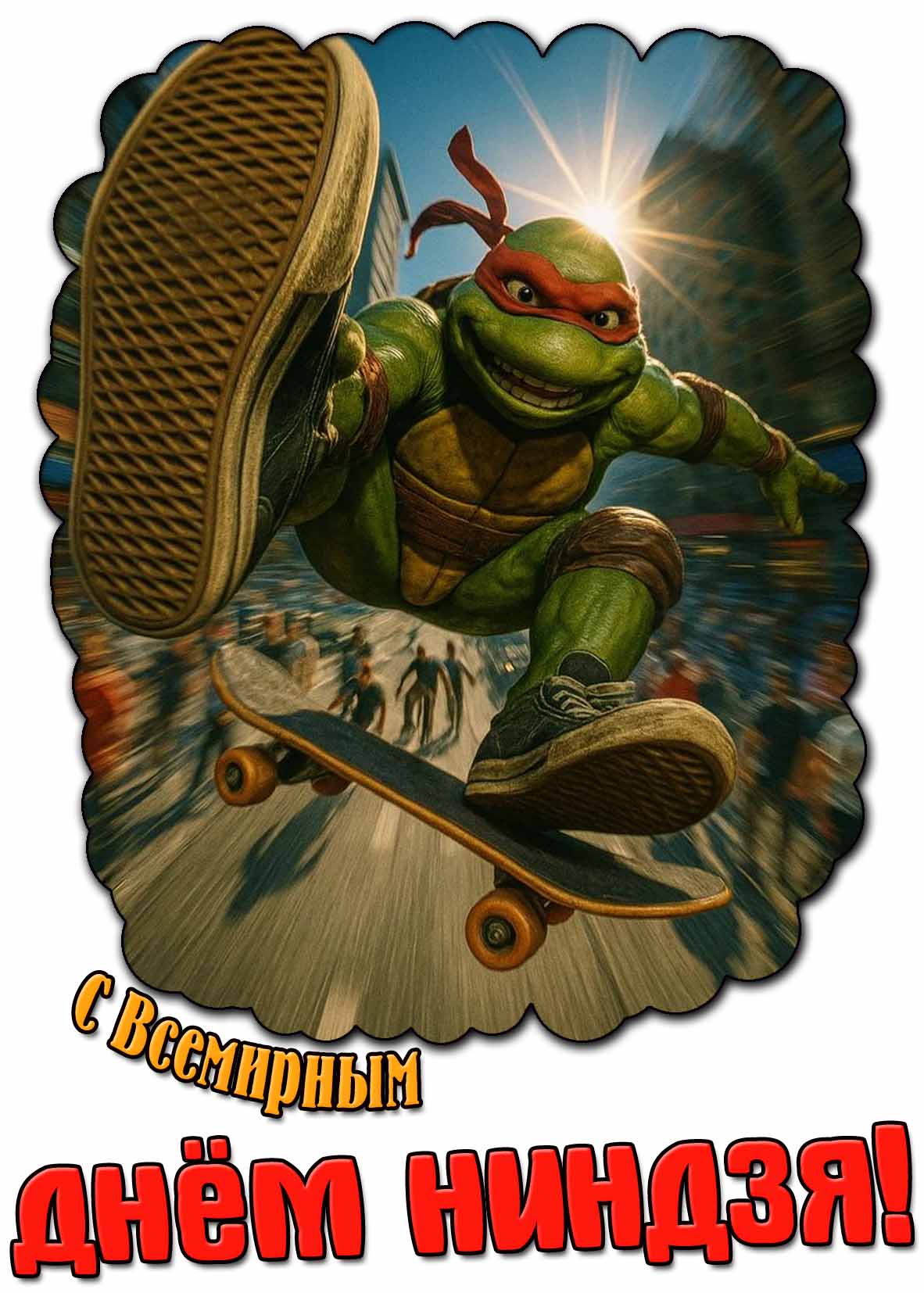 Прикольная мультяшная открытка с Всемирным днём ниндзя