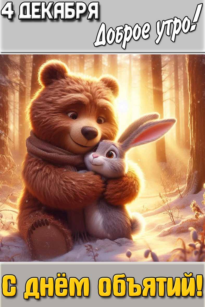 Открытка "4 декабря доброе утро! С днём объятий!"