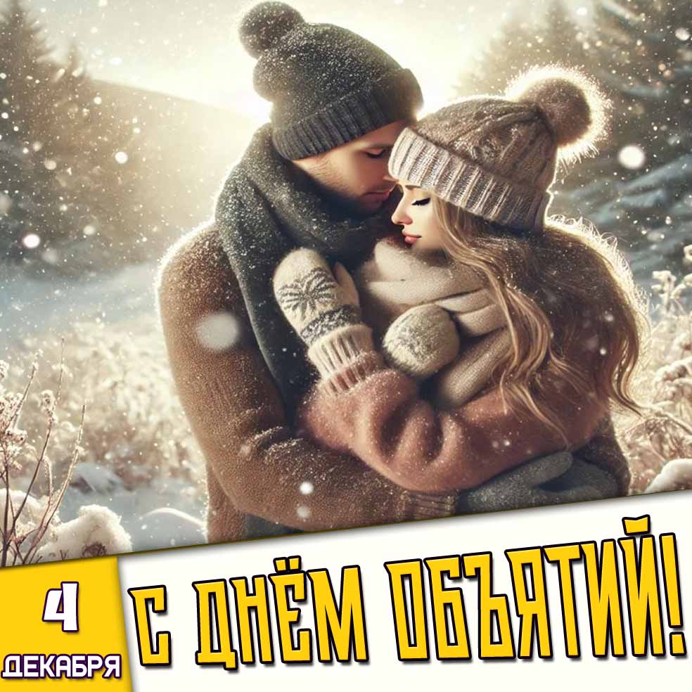 Зимняя открытка 4 декабря - С днём объятий!