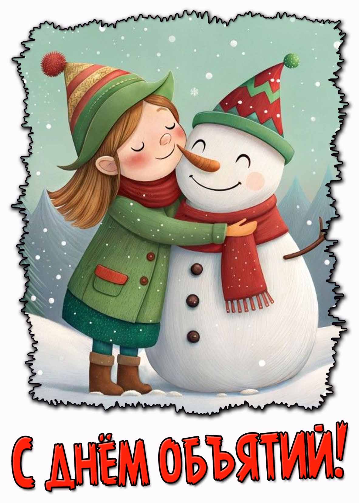 Прикольная мультяшная открытка с днём объятий