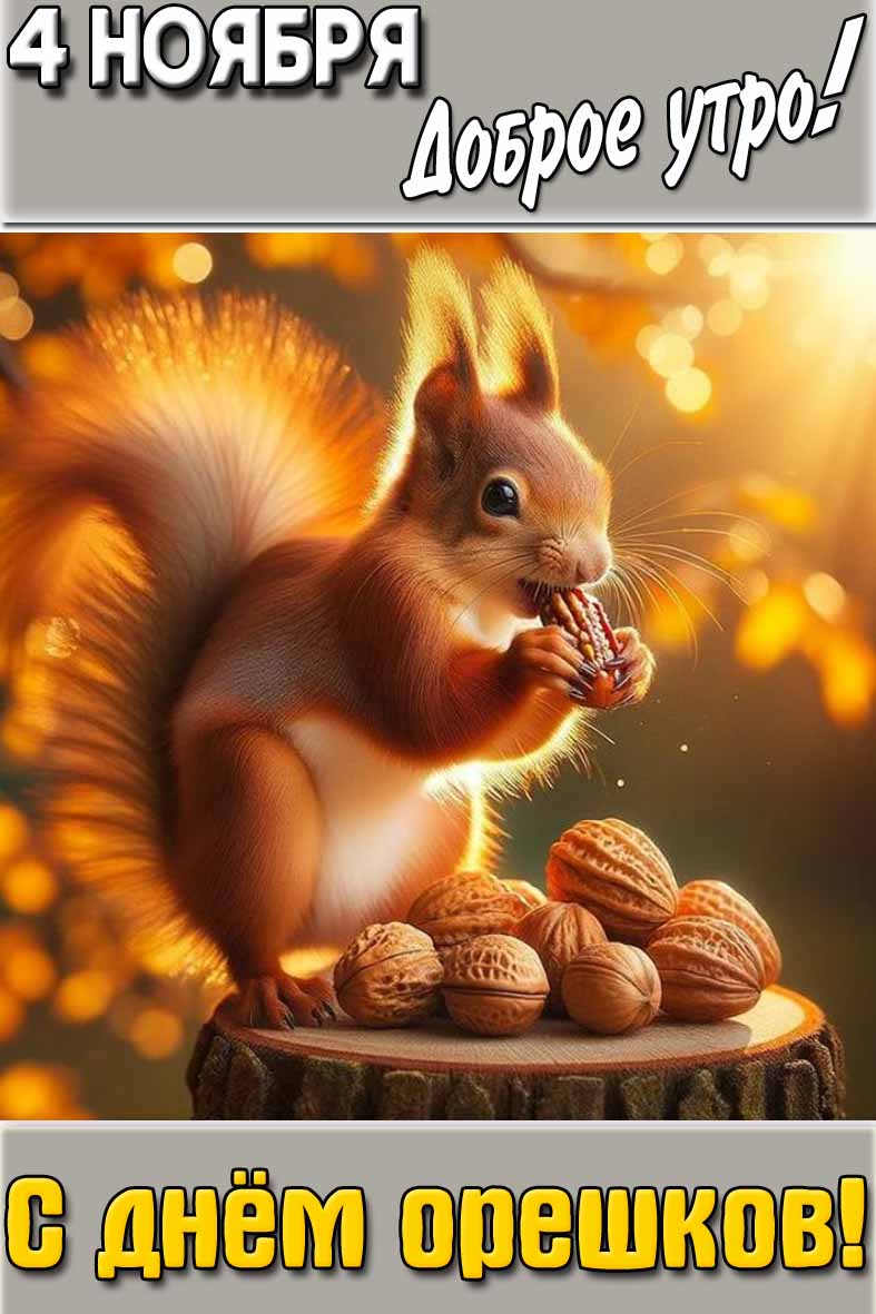 Картинка "4 ноября доброе утро! С днём орешков!"