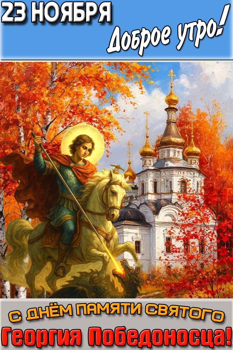 Осенняя картинка "23 ноября доброе утро! С днём памяти святого Георгия Победоносца!"