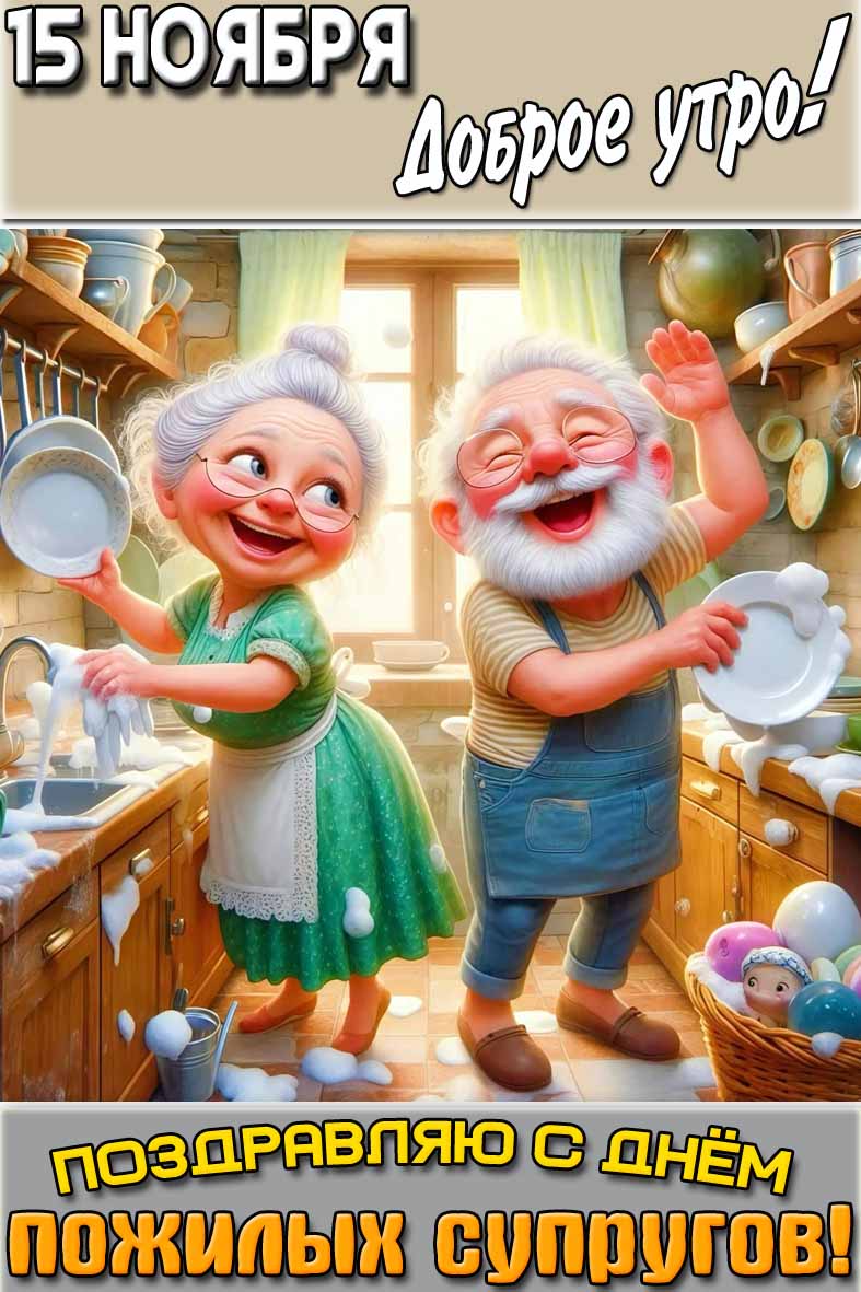 Открытка "15 ноября доброе утро! Поздравляю с днём пожилых супругов!"