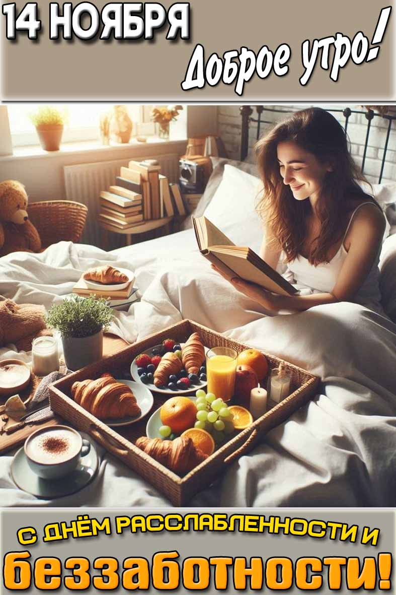 Открытка "14 ноября доброе утро! С днём расслабленности и беззаботности!"