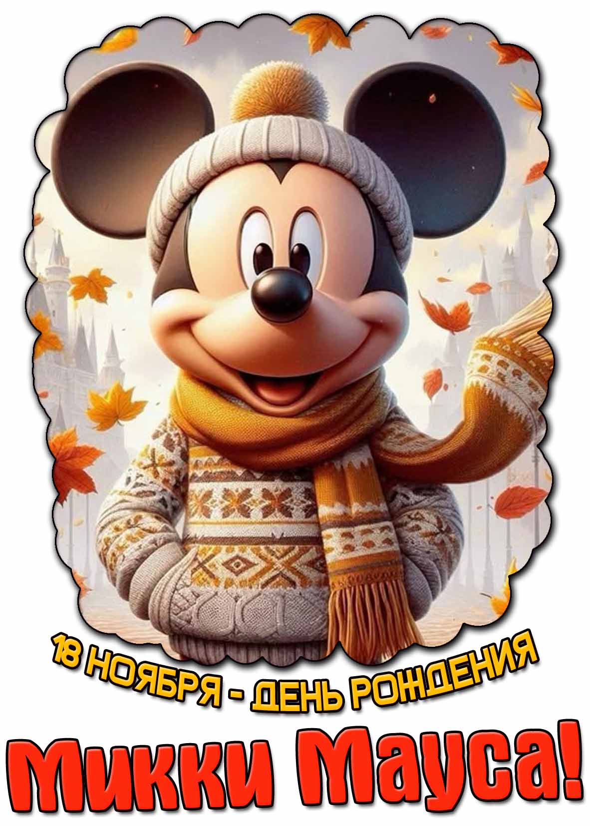 Осенняя открытка 18 ноября - день рождения Микки Мауса