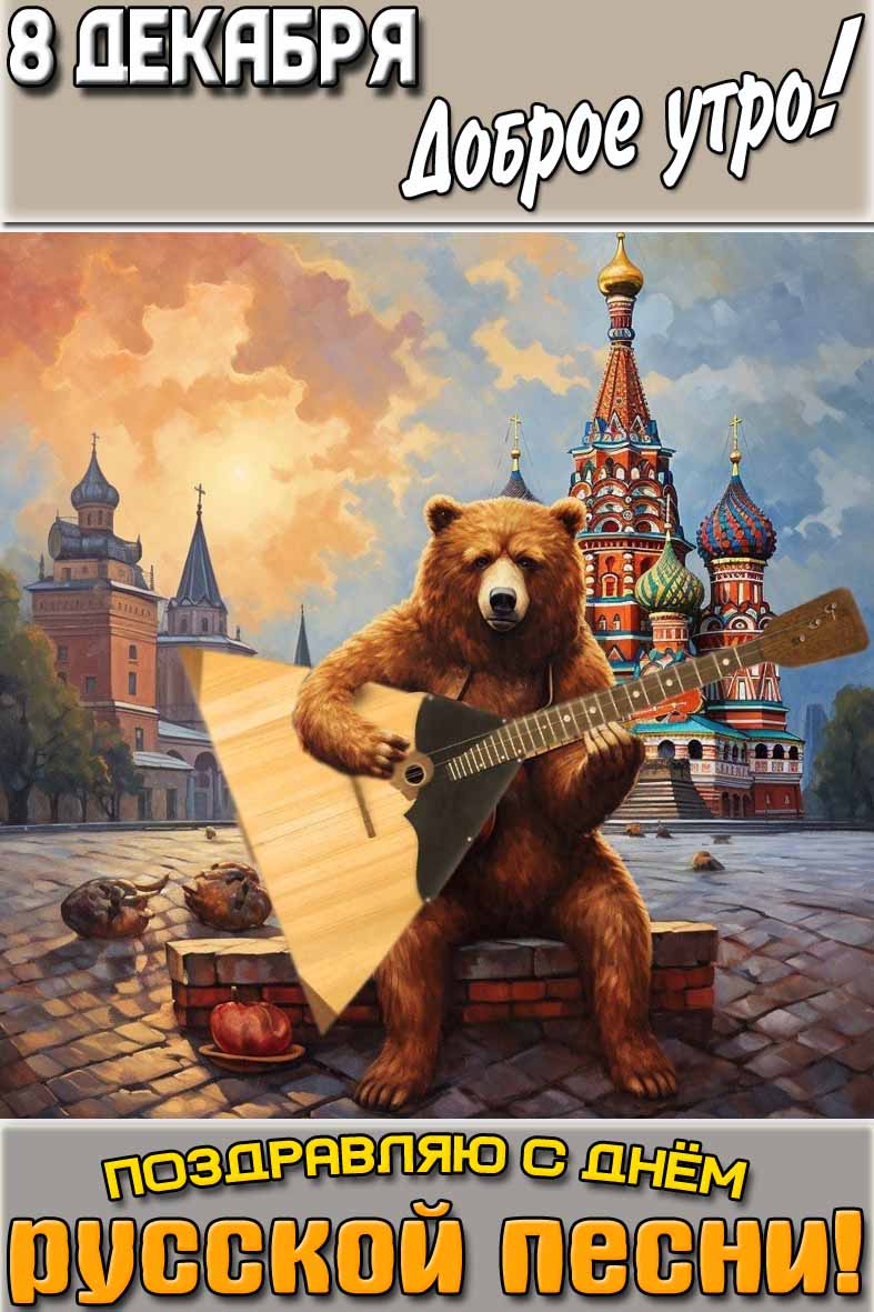 Открытка "8 декабря доброе утро! Поздравляю с днём русской песни!"