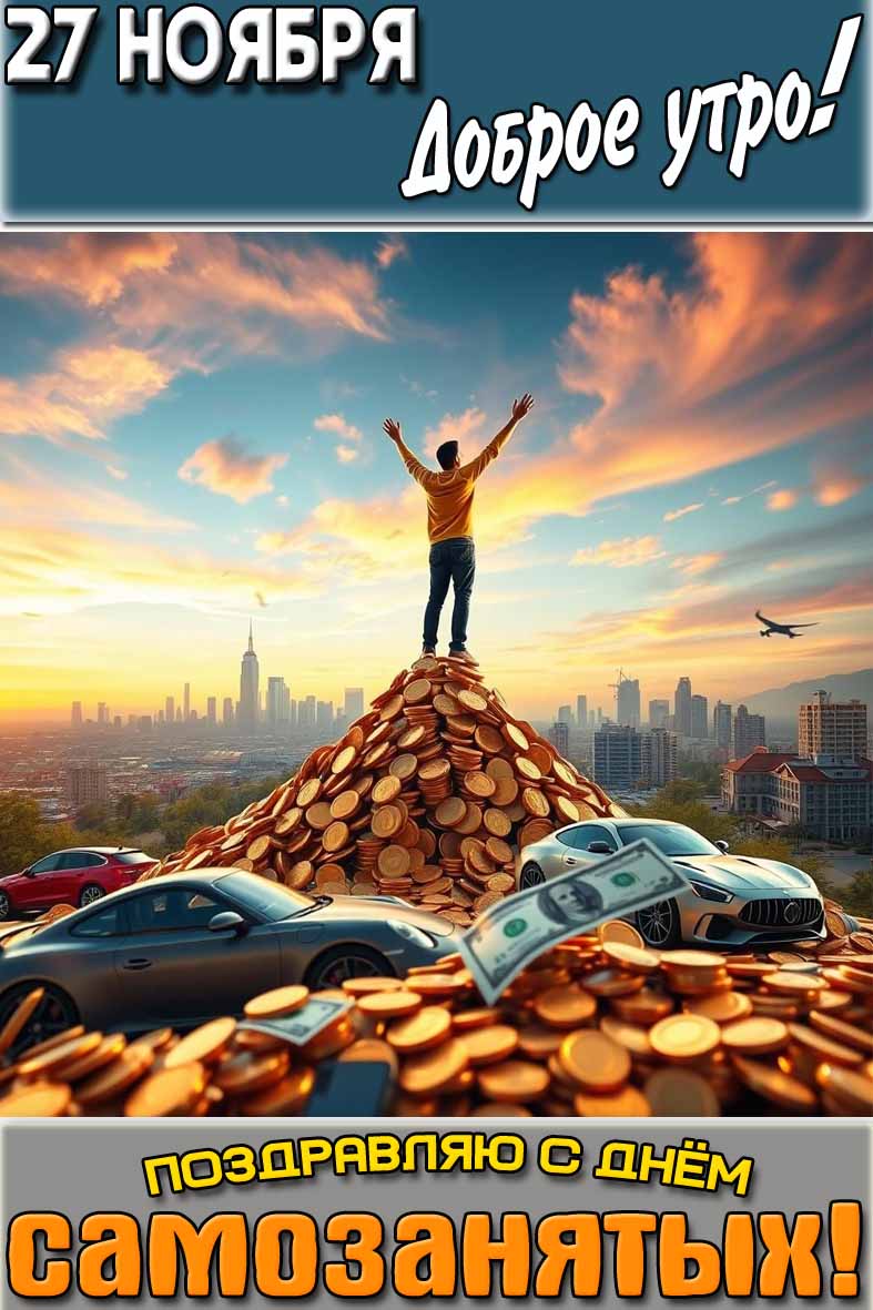 Открытка "27 ноября доброе утро! Поздравляю с днём самозанятых!"