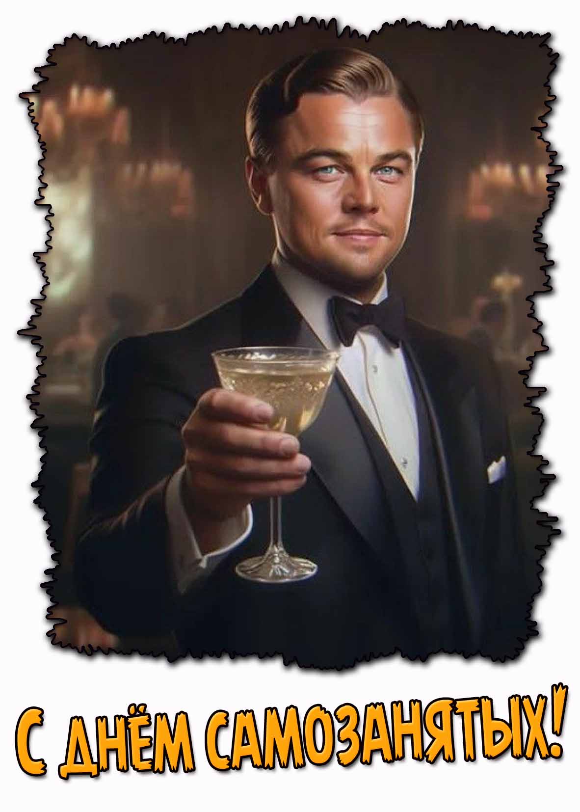 С днём самозанятых! - прикольная открытка с шампанским